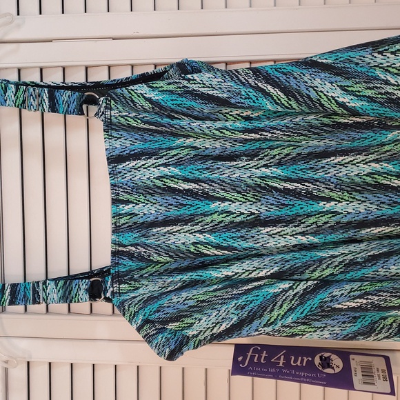 Fit 4 U Blue and Green Patterned Tankini Top, Size 18W - Picture 6 of 12